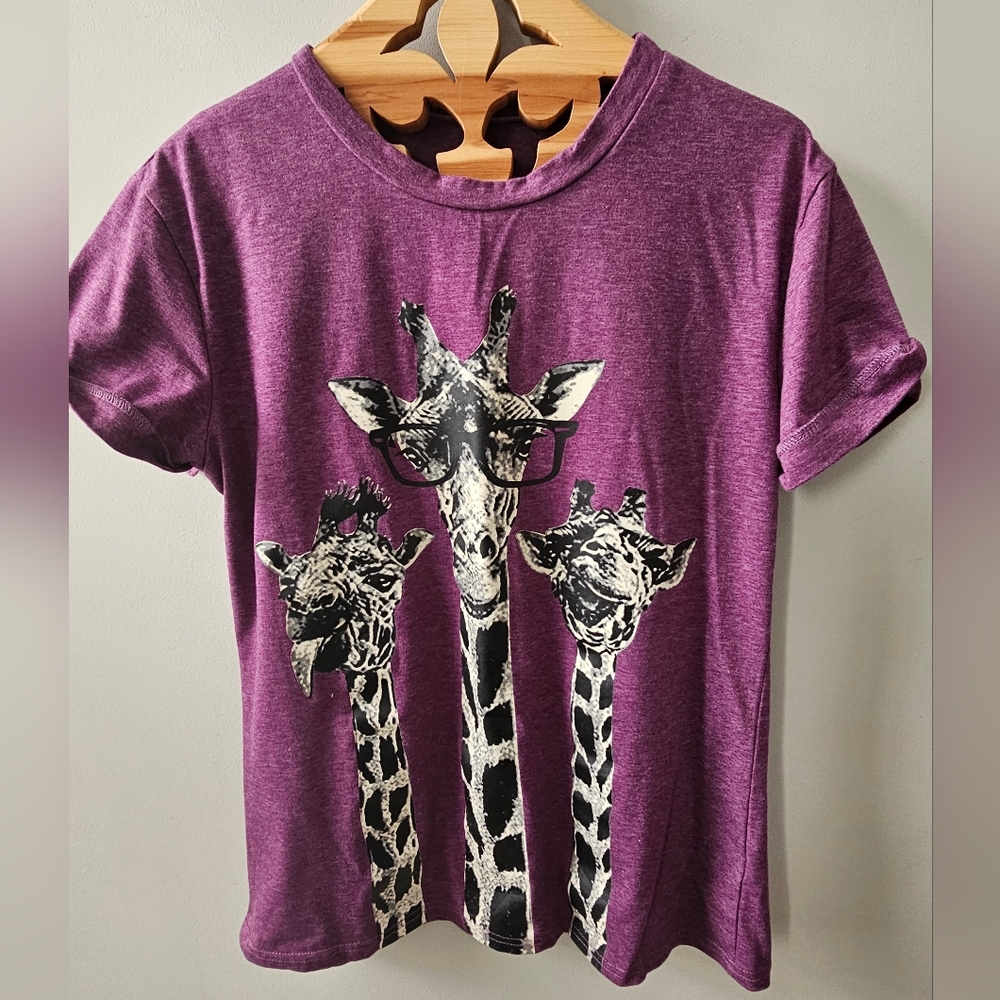 Purple Giraffe Print Short Sleeve Tee